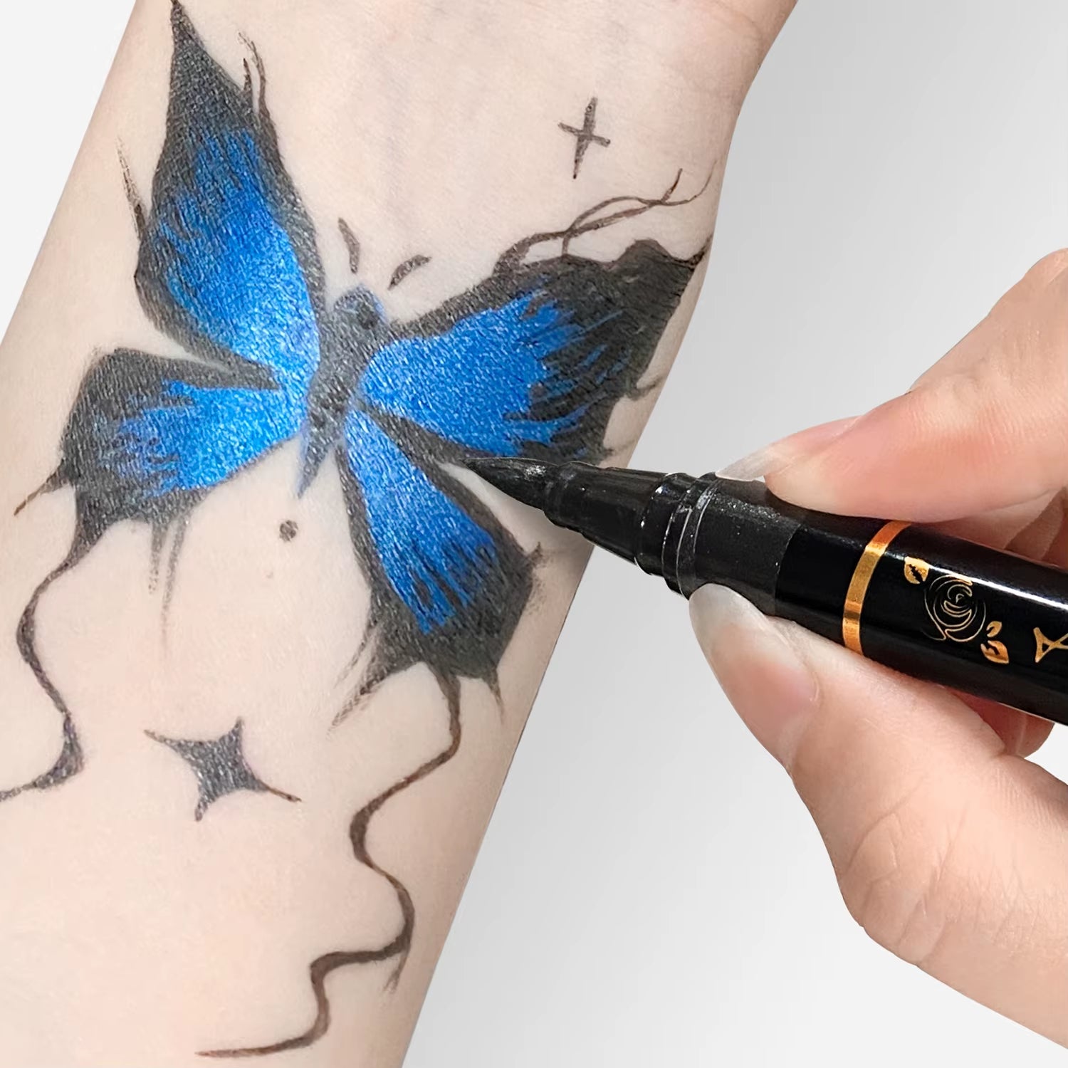 Temporary Tattoo Markers for Skin – 10 Bright Colors, Brush Tip, Cosmetic-Grade Face & Body Paint Pens for Parties & Halloween Makeup