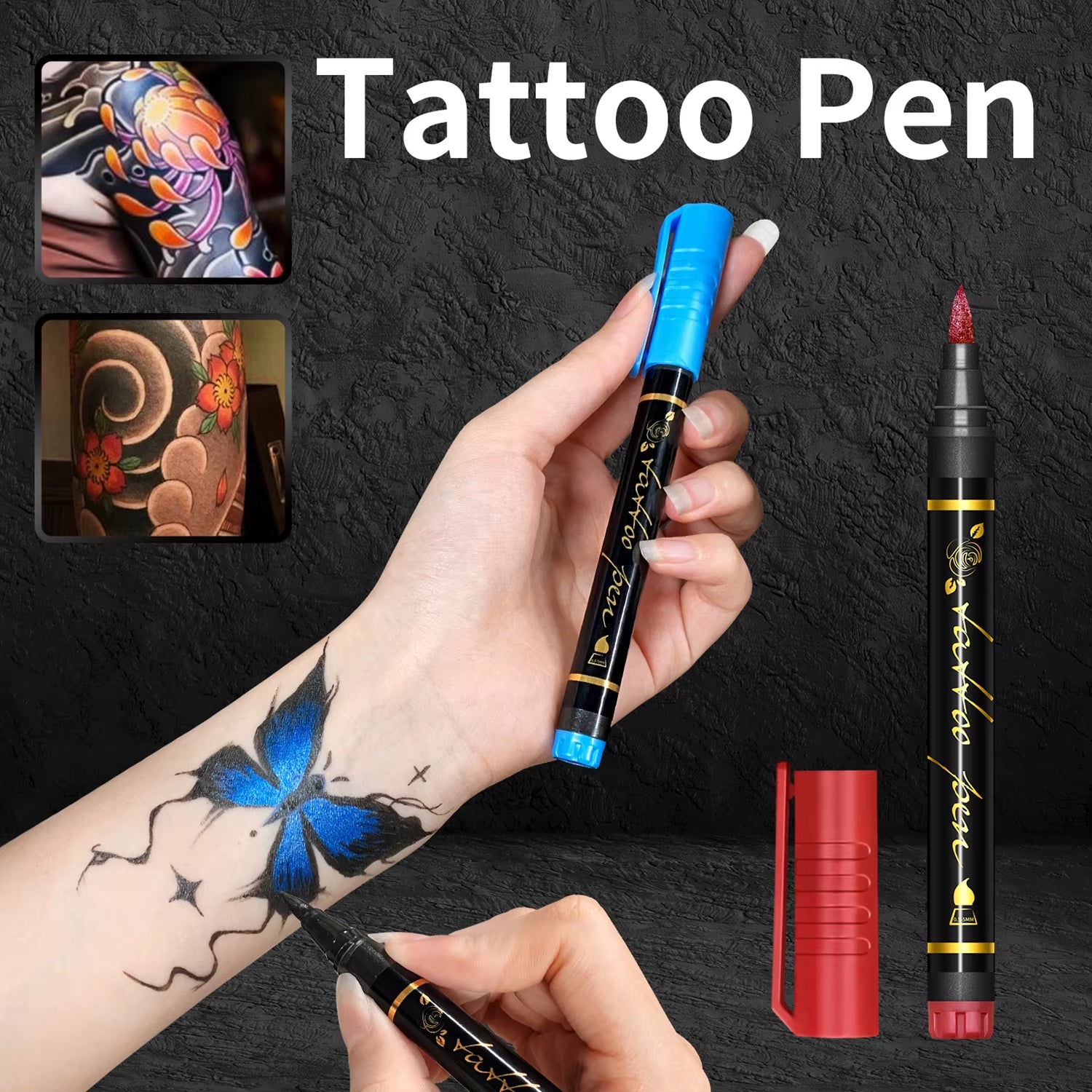 Temporary Tattoo Markers for Skin – 10 Bright Colors, Brush Tip, Cosmetic-Grade Face & Body Paint Pens for Parties & Halloween Makeup