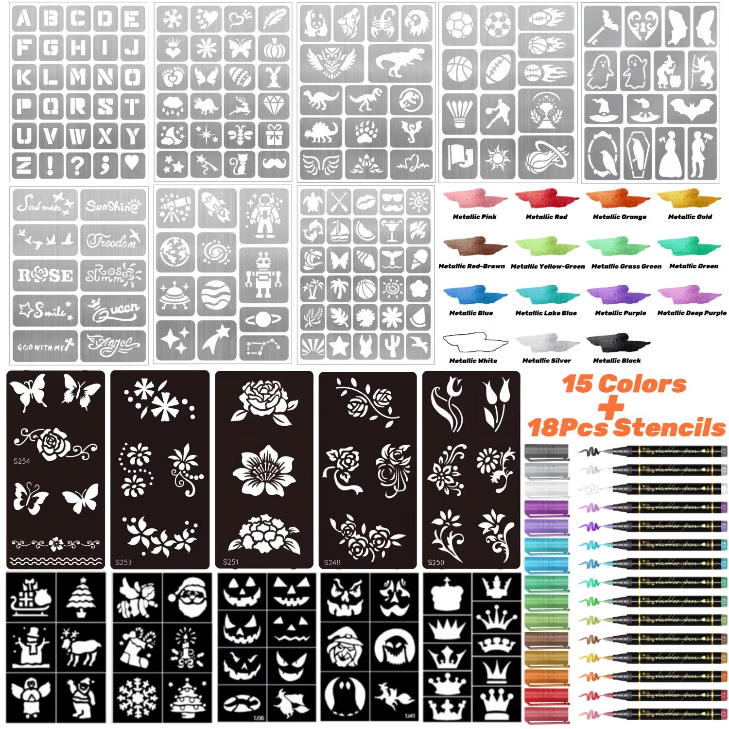 Temporary Tattoo Markers for Skin – 10 Bright Colors, Brush Tip, Cosmetic-Grade Face & Body Paint Pens for Parties & Halloween Makeup