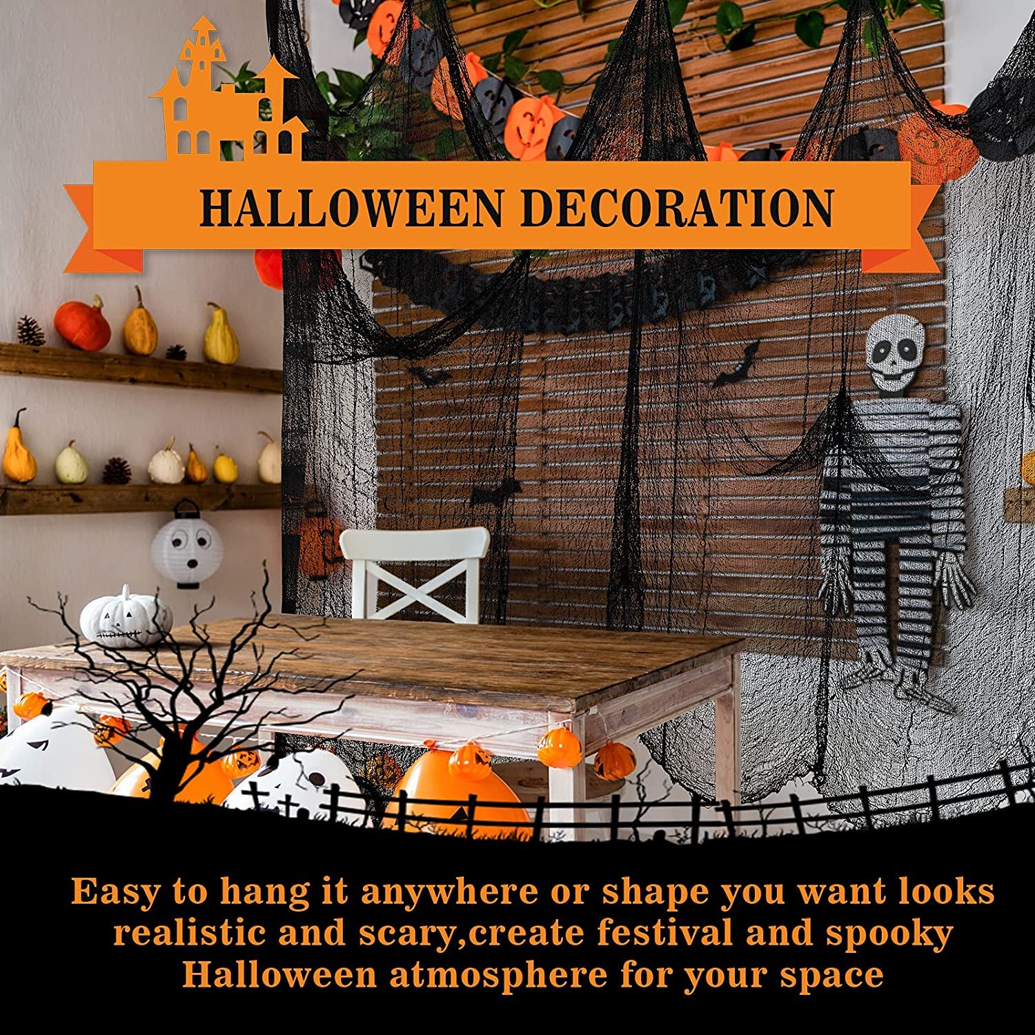 5-Pack Black Creepy Cloth - 30×72 in Halloween Decoration Fabric | Tearable Cheesecloth for Haunted Houses (Indoor/Outdoor)