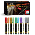 Temporary Tattoo Markers for Skin – 10 Bright Colors, Brush Tip, Cosmetic-Grade Face & Body Paint Pens for Parties & Halloween Makeup