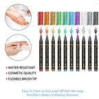 Temporary Tattoo Markers for Skin – 10 Bright Colors, Brush Tip, Cosmetic-Grade Face & Body Paint Pens for Parties & Halloween Makeup