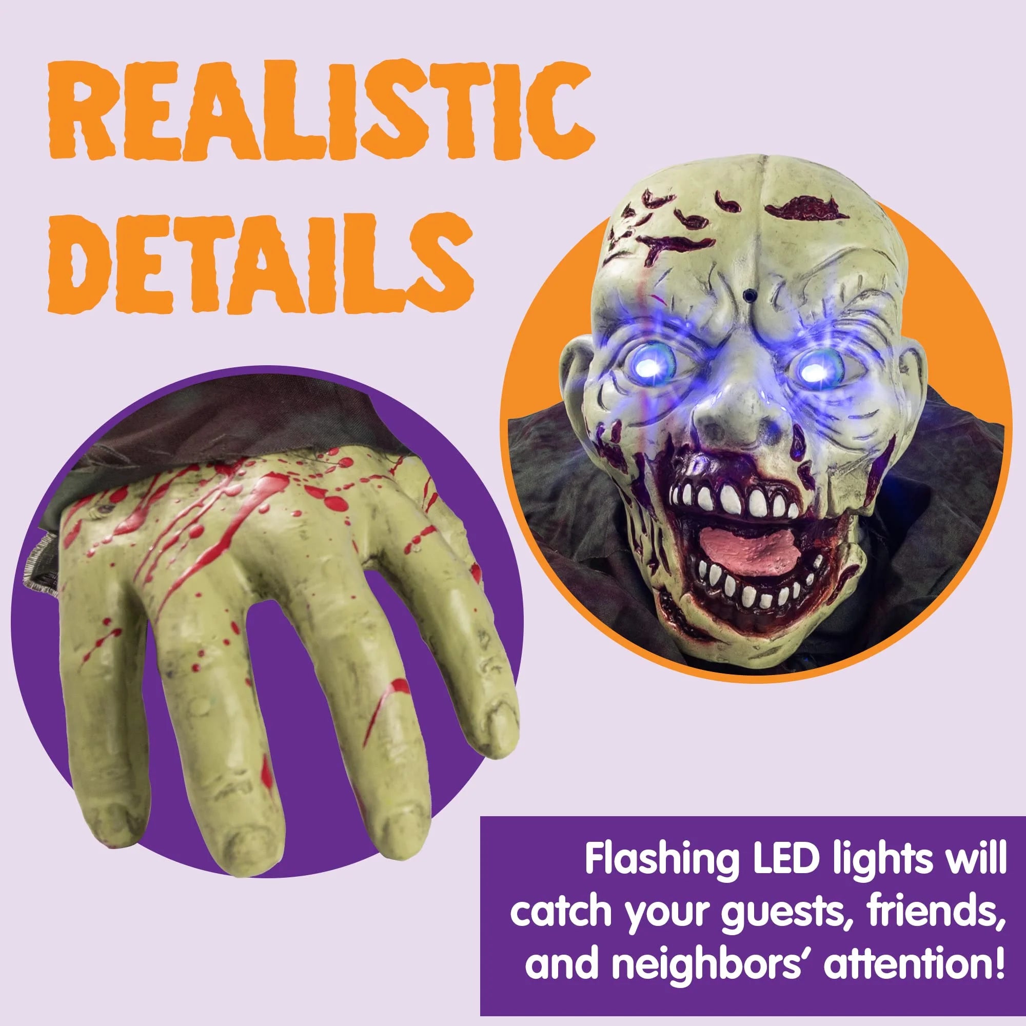 Halloween Groundbreaker Animated Halloween Decorations Zombie with Creepy Sound and Flashing Eyes,Outdoor Scary Halloween Yard Decorations,Haunted House Decorations